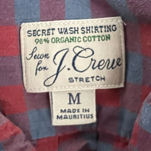 J Crew Shirt Mens Medium Red‎ Gingham Plaid Slim Untucked Career Casual Preppy - Picture 5 of 9